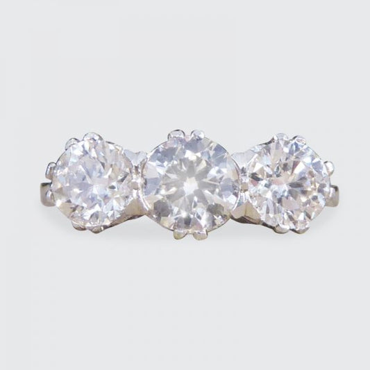 Contemporary 1.62ct Diamond Three Stone Platinum Ring