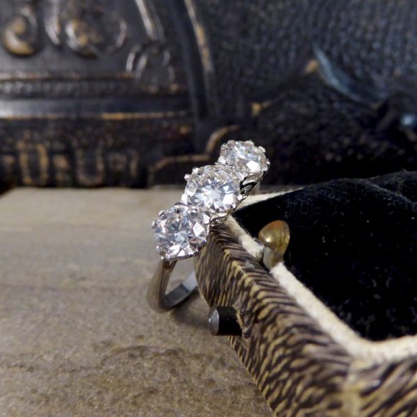 Contemporary 1.62ct Diamond Three Stone Platinum Ring