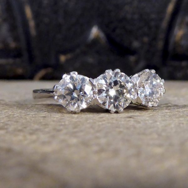 Contemporary 1.62ct Diamond Three Stone Platinum Ring