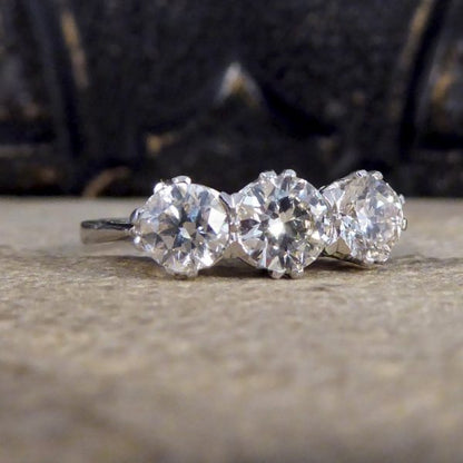 Contemporary 1.62ct Diamond Three Stone Platinum Ring