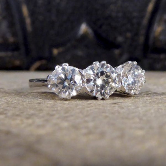 Contemporary 1.62ct Diamond Three Stone Platinum Ring