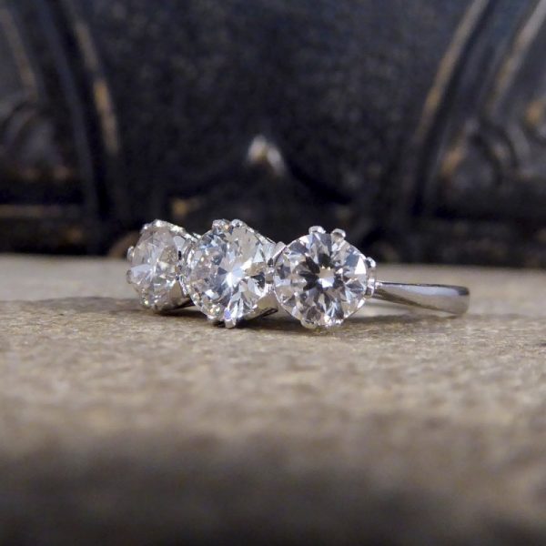 Contemporary 1.62ct Diamond Three Stone Platinum Ring