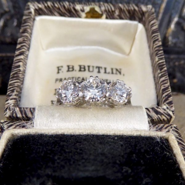 Contemporary 1.62ct Diamond Three Stone Platinum Ring