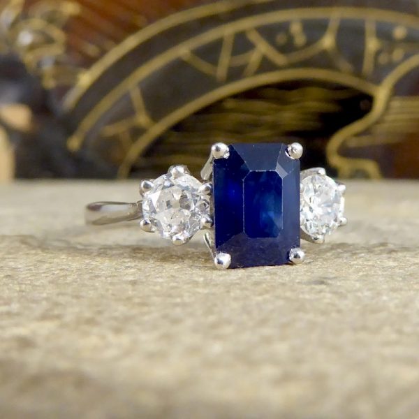 Contemporary 1.75ct Sapphire and Diamond Three Stone Ring