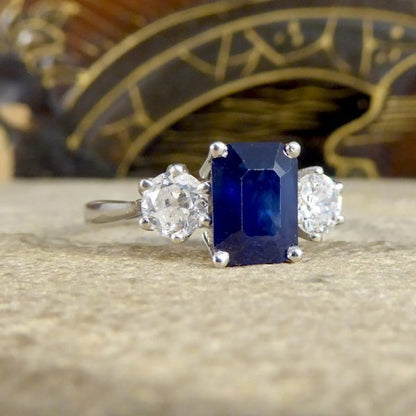 Contemporary 1.75ct Sapphire and Diamond Three Stone Ring