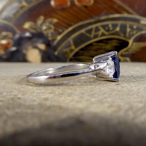 Contemporary 1.75ct Sapphire and Diamond Three Stone Ring