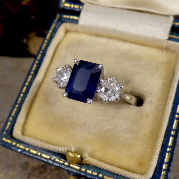 Contemporary 1.75ct Sapphire and Diamond Three Stone Ring