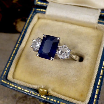 Contemporary 1.75ct Sapphire and Diamond Three Stone Ring