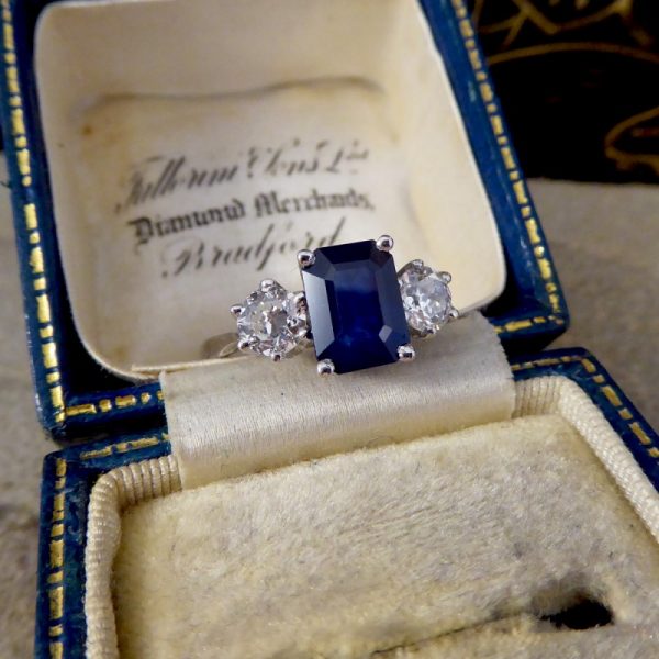 Contemporary 1.75ct Sapphire and Diamond Three Stone Ring