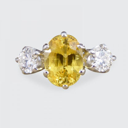 Contemporary 1.84ct Yellow Sapphire and Diamond Three Stone Ring