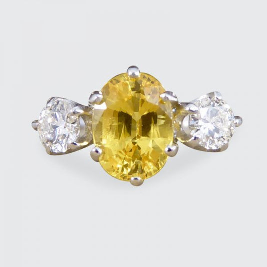 Contemporary 1.84ct Yellow Sapphire and Diamond Three Stone Ring