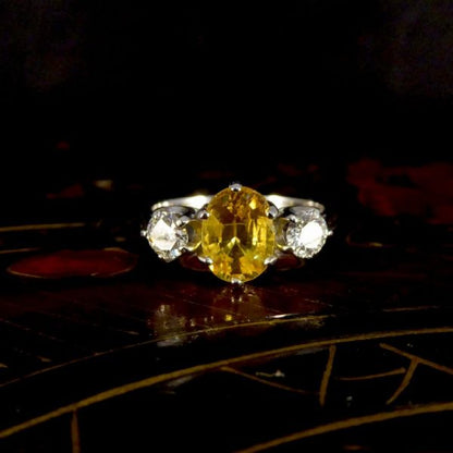 Contemporary 1.84ct Yellow Sapphire and Diamond Three Stone Ring