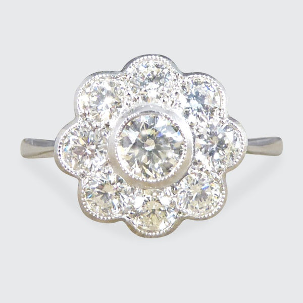 Contemporary 1ct Brilliant Cut Diamond Daisy Cluster Ring