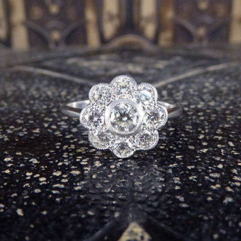 Contemporary 1ct Brilliant Cut Diamond Daisy Cluster Ring