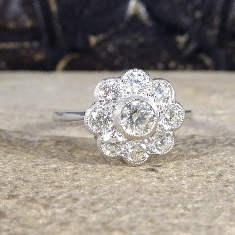 Contemporary 1ct Brilliant Cut Diamond Daisy Cluster Ring