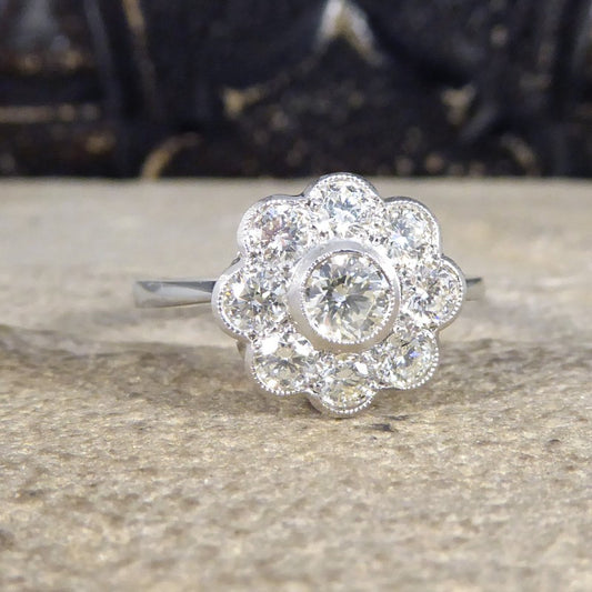 Contemporary 1ct Brilliant Cut Diamond Daisy Cluster Ring