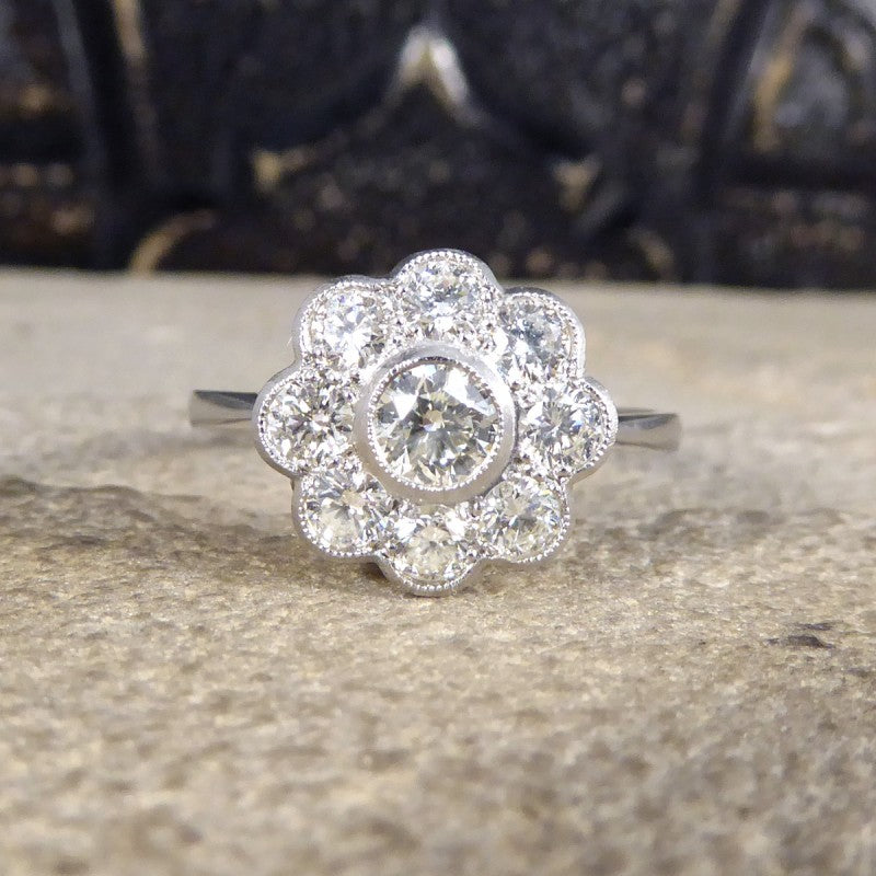 Contemporary 1ct Brilliant Cut Diamond Daisy Cluster Ring