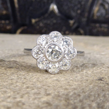 Contemporary 1ct Brilliant Cut Diamond Daisy Cluster Ring