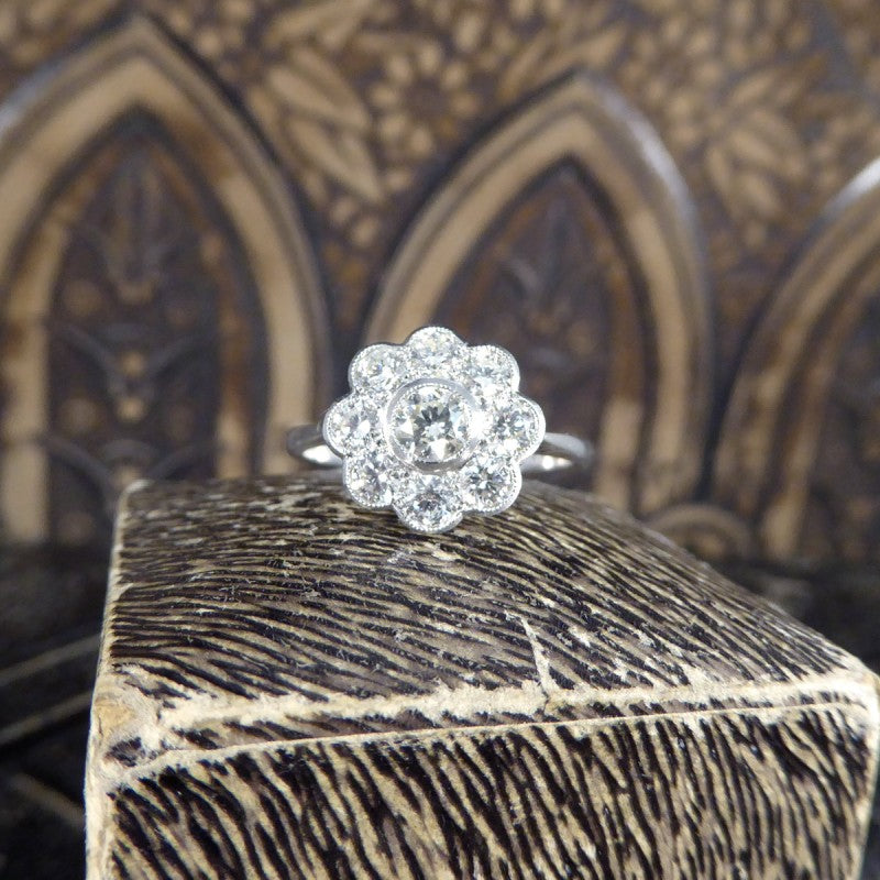 Contemporary 1ct Brilliant Cut Diamond Daisy Cluster Ring