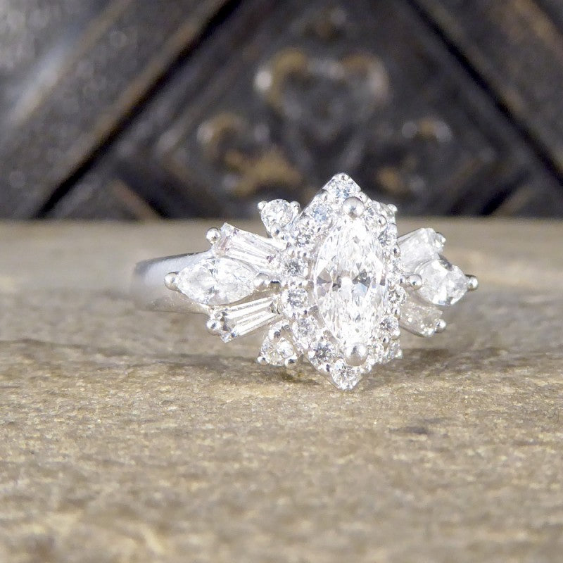 Contemporary 1ct Diamond Marquise Cluster Dress Ring