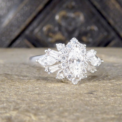 Contemporary 1ct Diamond Marquise Cluster Dress Ring