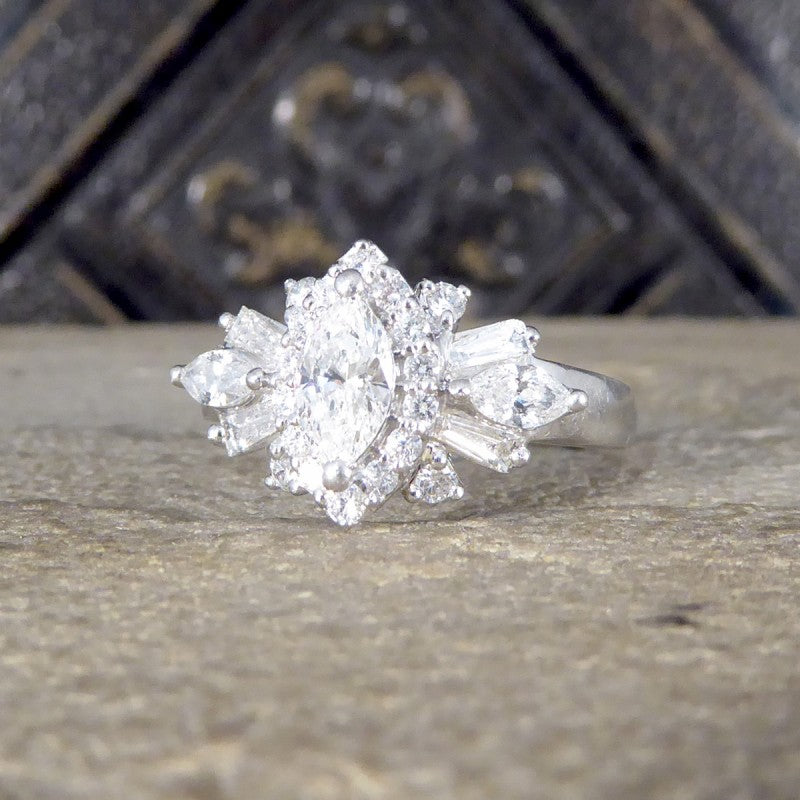 Contemporary 1ct Diamond Marquise Cluster Dress Ring