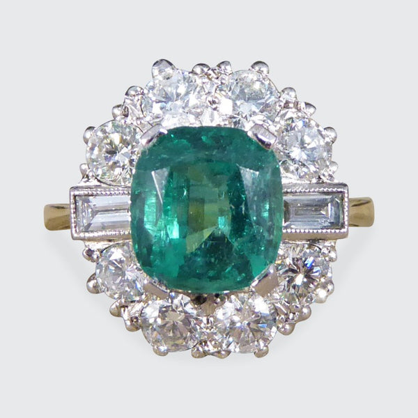 Contemporary 2.08ct Emerald and 1.25ct Diamond Cluster Ring