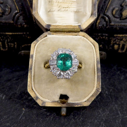 Contemporary 2.08ct Emerald and 1.25ct Diamond Cluster Ring