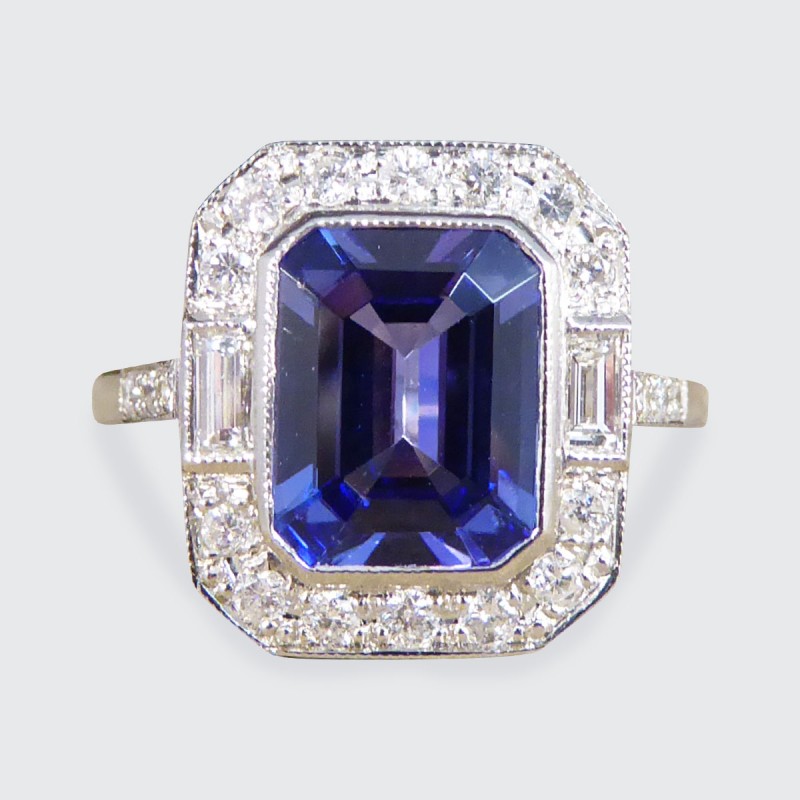 Contemporary Art Deco Style 2.20ct Tanzanite and Diamond Cluster Ring