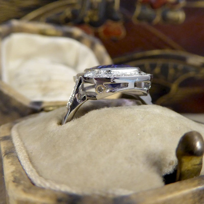 Contemporary Art Deco Style 2.20ct Tanzanite and Diamond Cluster Ring