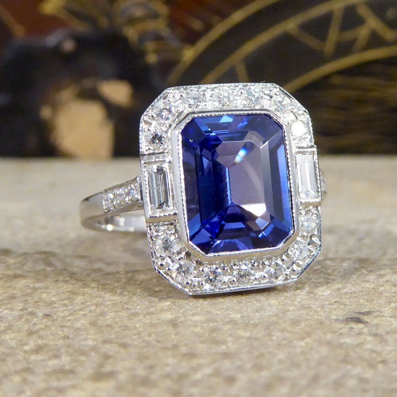 Contemporary Art Deco Style 2.20ct Tanzanite and Diamond Cluster Ring