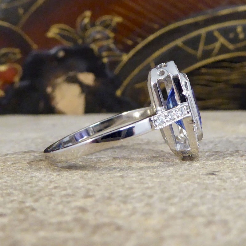 Contemporary Art Deco Style 2.20ct Tanzanite and Diamond Cluster Ring