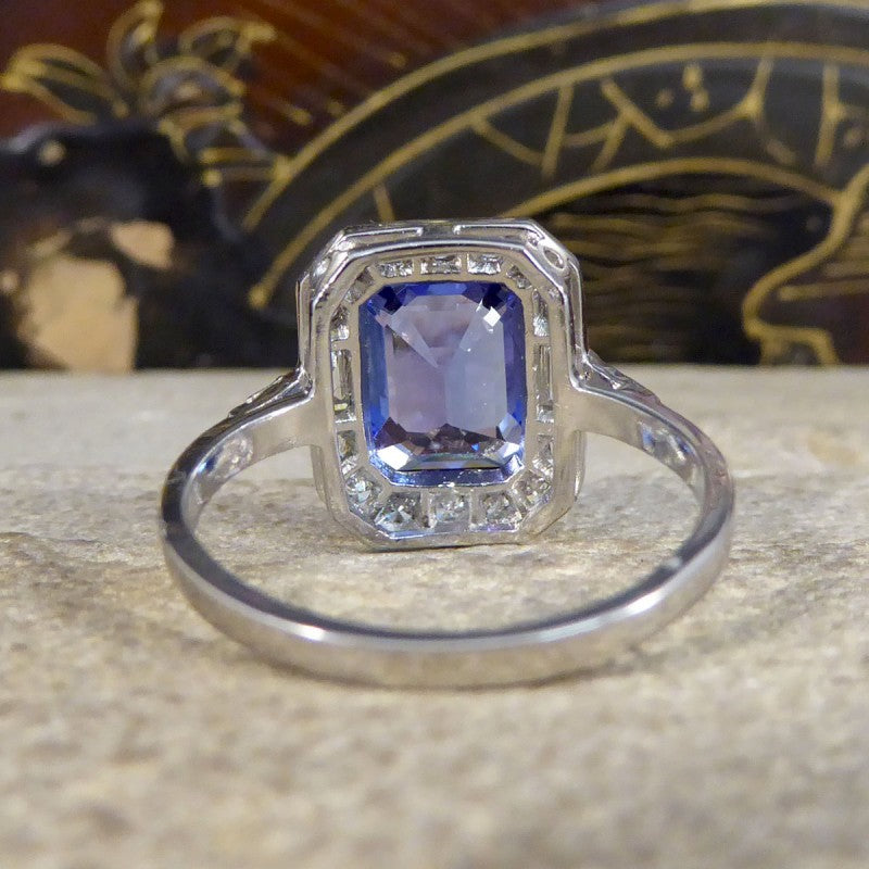 Contemporary Art Deco Style 2.20ct Tanzanite and Diamond Cluster Ring