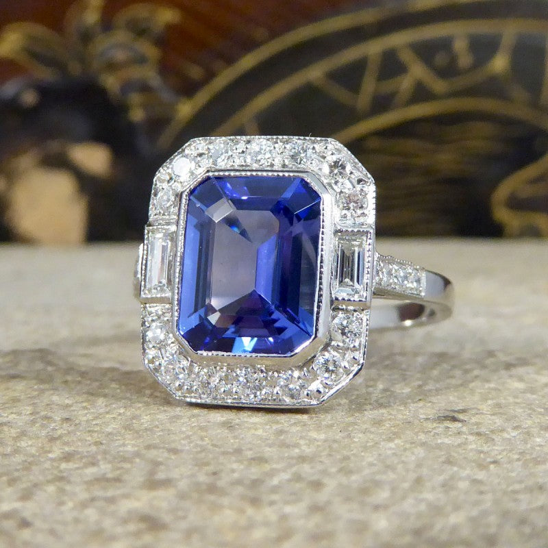 Contemporary Art Deco Style 2.20ct Tanzanite and Diamond Cluster Ring