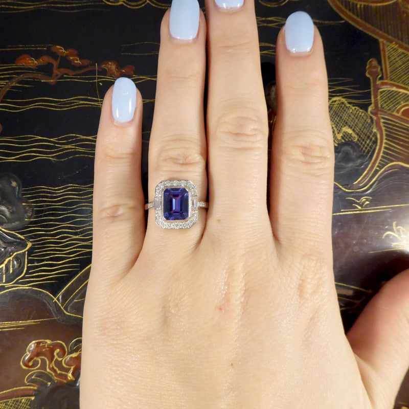 Contemporary Art Deco Style 2.20ct Tanzanite and Diamond Cluster Ring