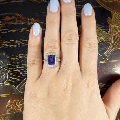 Contemporary Art Deco Style 2.20ct Tanzanite and Diamond Cluster Ring