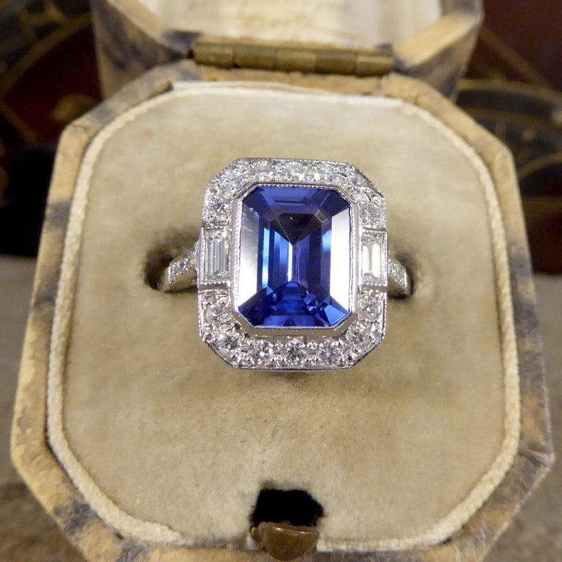 Contemporary Art Deco Style 2.20ct Tanzanite and Diamond Cluster Ring