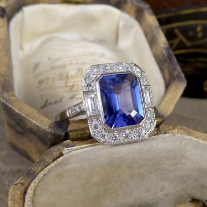 Contemporary Art Deco Style 2.20ct Tanzanite and Diamond Cluster Ring