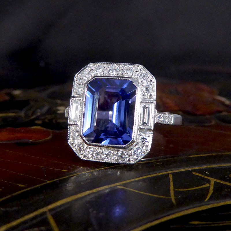 Contemporary Art Deco Style 2.20ct Tanzanite and Diamond Cluster Ring