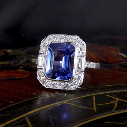 Contemporary Art Deco Style 2.20ct Tanzanite and Diamond Cluster Ring