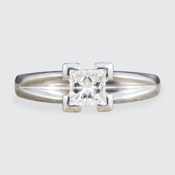 Contemporary Princess Cut 0.45ct Diamond Solitaire Platinum Ring