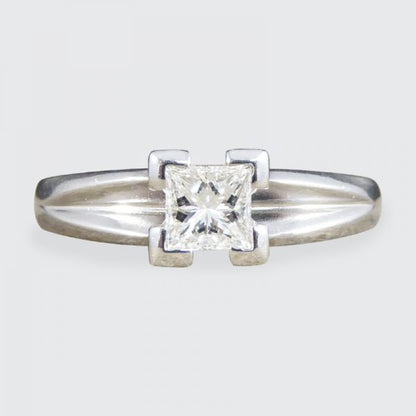 Contemporary Princess Cut 0.45ct Diamond Solitaire Platinum Ring
