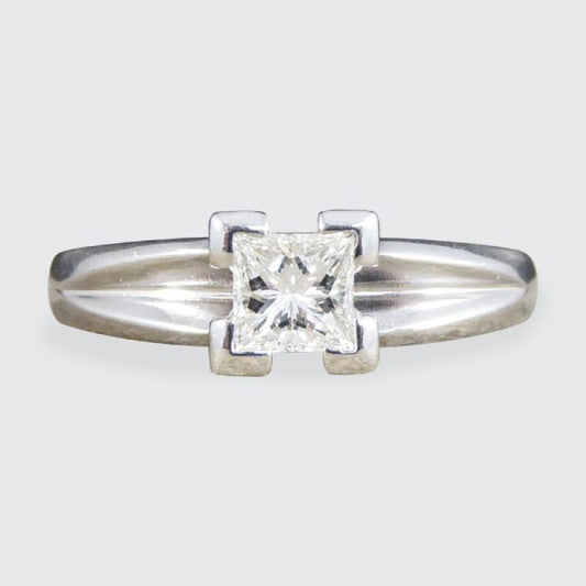 Contemporary Princess Cut 0.45ct Diamond Solitaire Platinum Ring