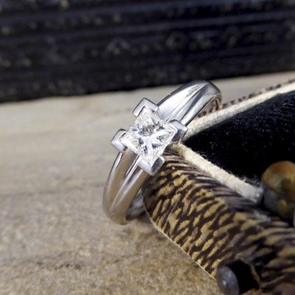 Contemporary Princess Cut 0.45ct Diamond Solitaire Platinum Ring