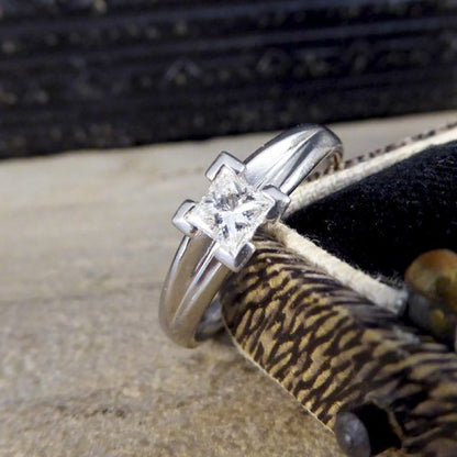 Contemporary Princess Cut 0.45ct Diamond Solitaire Platinum Ring