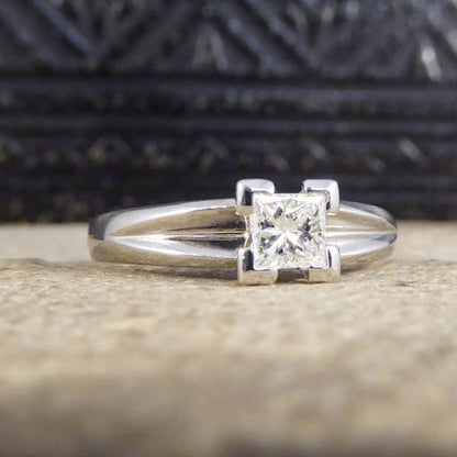 Contemporary Princess Cut 0.45ct Diamond Solitaire Platinum Ring