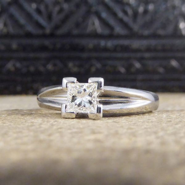 Contemporary Princess Cut 0.45ct Diamond Solitaire Platinum Ring