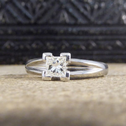 Contemporary Princess Cut 0.45ct Diamond Solitaire Platinum Ring