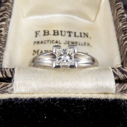 Contemporary Princess Cut 0.45ct Diamond Solitaire Platinum Ring