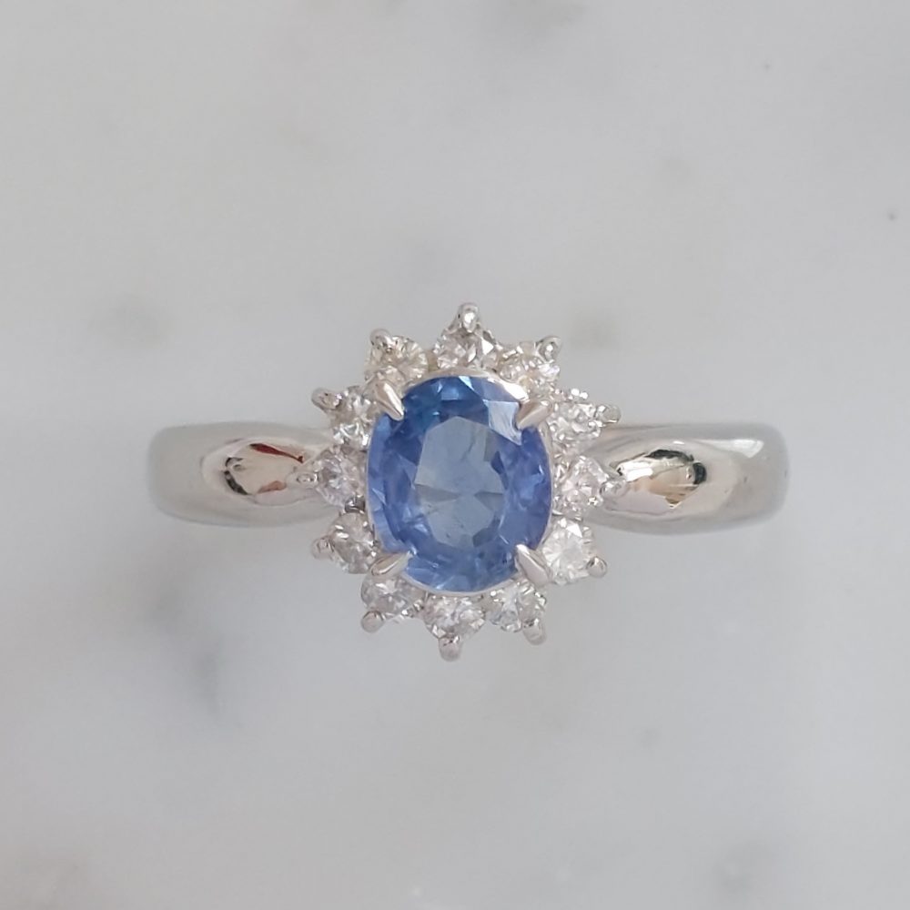 Cornflower Blue Sapphire and Diamond Cluster Ring